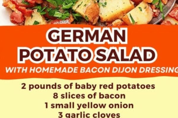 German Potato Salad With Homemade Bacon Dijon Dressing, homemade and freshly served