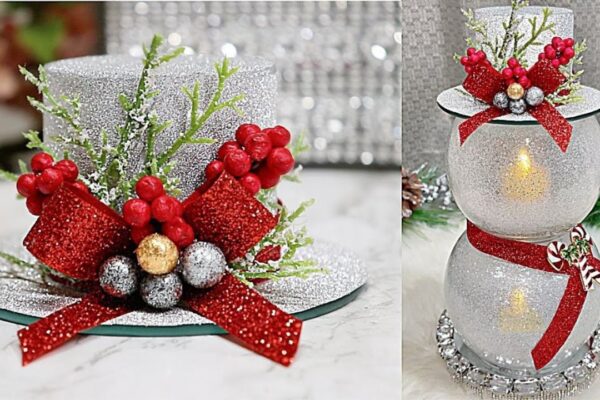 Finished Glass Snowman Candle Holder Winter Holiday DIY, a completed DIY project