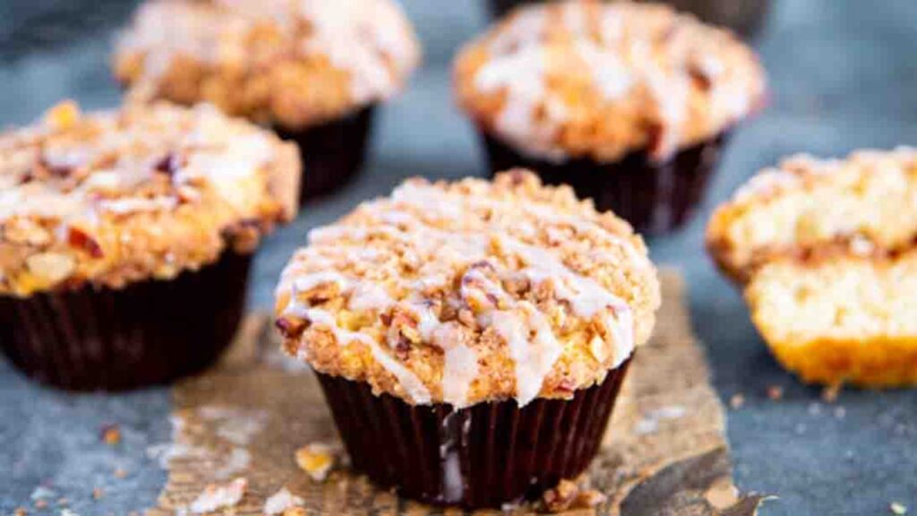 Glazed Cinnamon Roll Muffins, homemade and freshly served