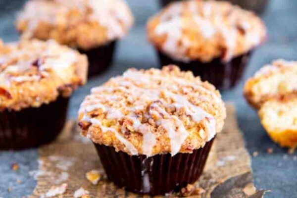 Glazed Cinnamon Roll Muffins, homemade and freshly served