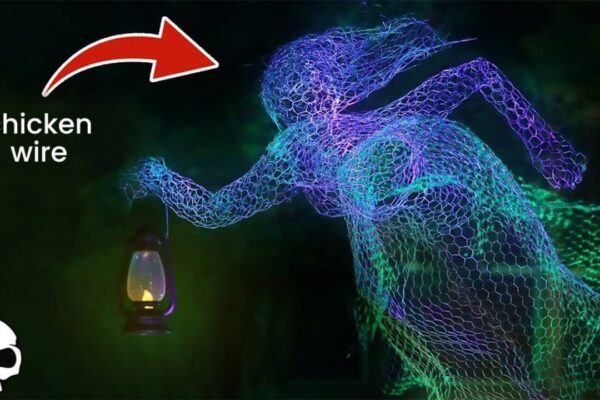 Glowing Chicken Wire Ghost Halloween Decor DIY, homemade and freshly served