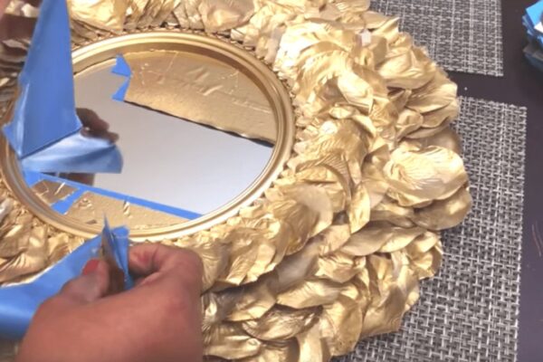 Finished Make An Easy Decor Item With Silk Petals, Mirror, Popsicle Sticks And Gold Spray Paint!, a completed DIY project