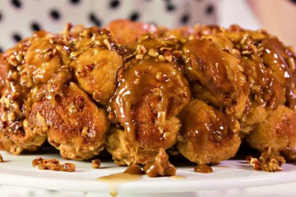 Gooey Caramel Pecan Monkey Bread, homemade and freshly served