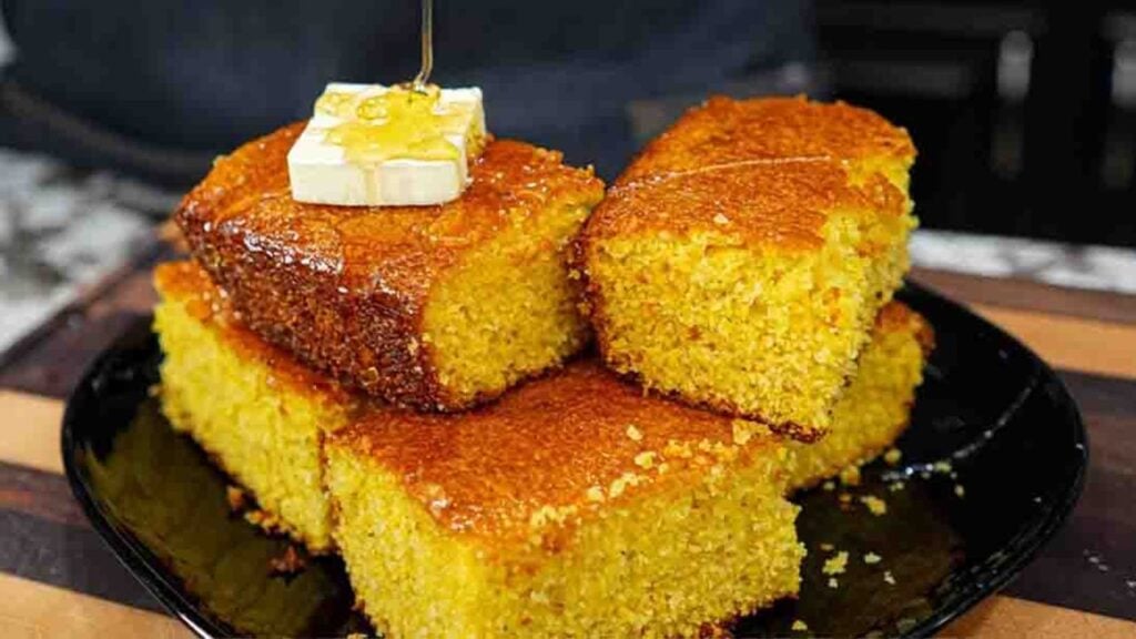 Grandma’s Honey Butter Cornbread, homemade and freshly served