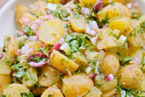 Greek Potato Salad (Without Mayo), homemade and freshly served