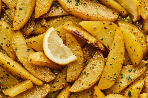 Greek Roasted Lemon Potatoes, homemade and freshly served