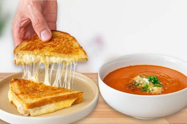 Grilled Cheese Sandwich and Tomato Soup, homemade and freshly served