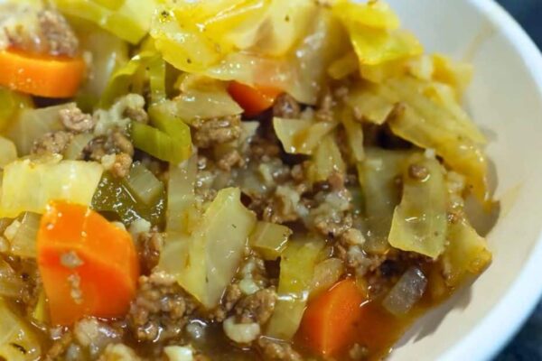 Ground Beef and Cabbage Soup, homemade and freshly served