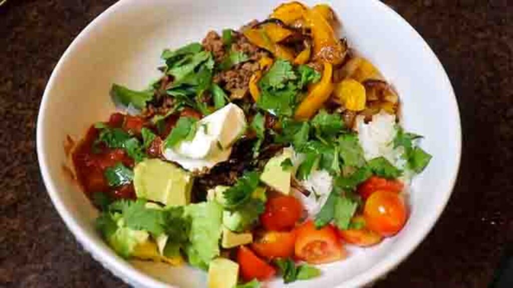 Ground Beef Fajita Bowl, homemade and freshly served