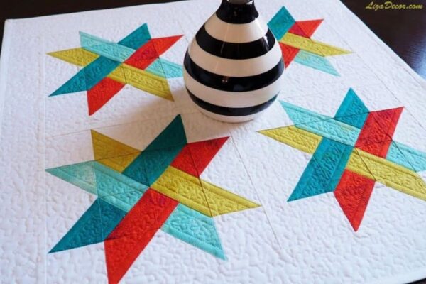 Half Square and Flying Geese Patchwork Centerpiece Mat, homemade and freshly served