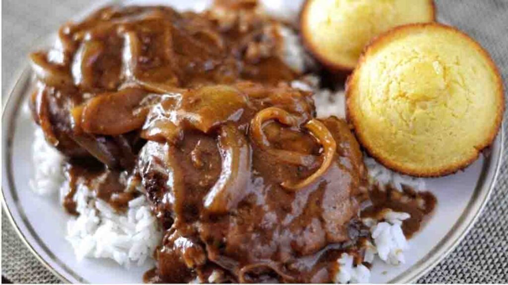 Hamburger Steak & Onion Gravy, homemade and freshly served