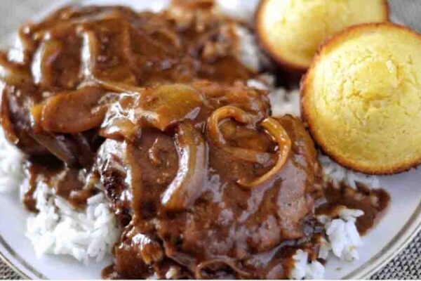 Hamburger Steak & Onion Gravy, homemade and freshly served