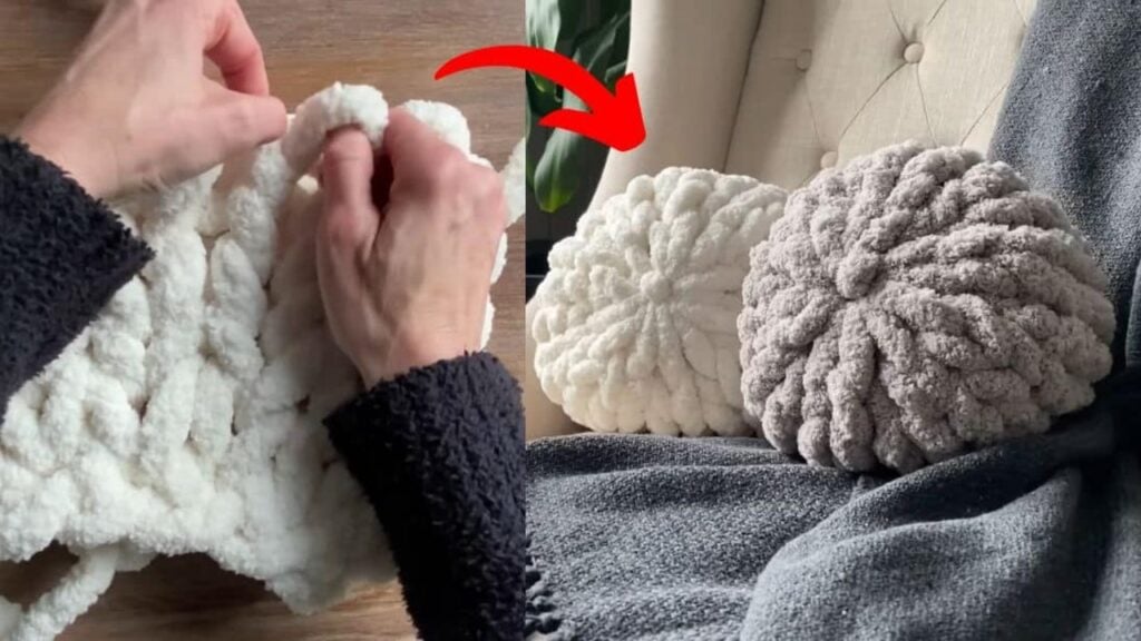 Finished How to Hand Knit a Chenille Round Ball Pillow in 15 Minutes, a completed DIY project