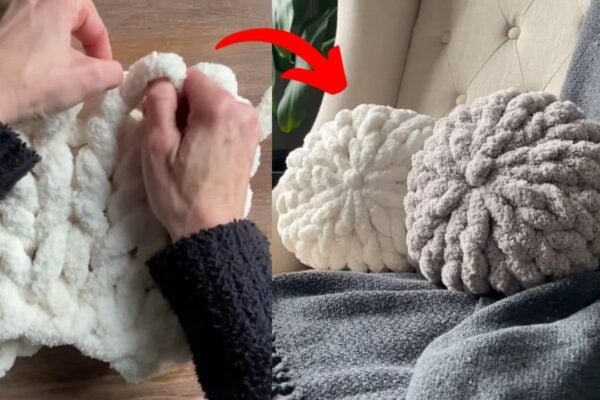 Finished How to Hand Knit a Chenille Round Ball Pillow in 15 Minutes, a completed DIY project