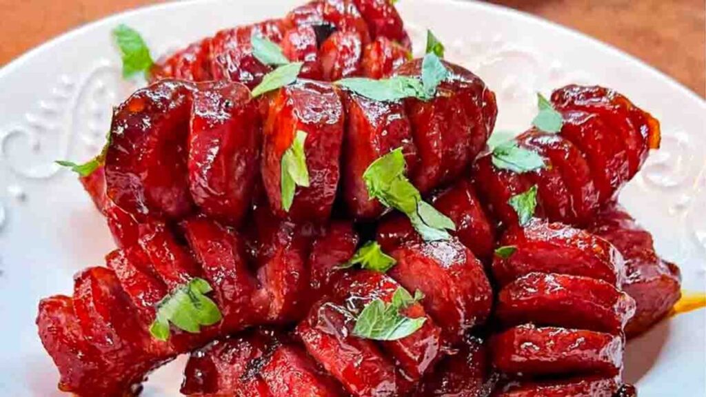 Hasselback Smoked Sausage, homemade and freshly served