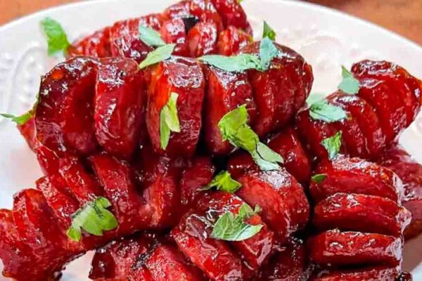 Hasselback Smoked Sausage, homemade and freshly served