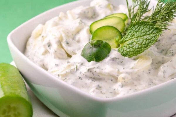 Healthy Cucumber Yogurt Salad, homemade and freshly served
