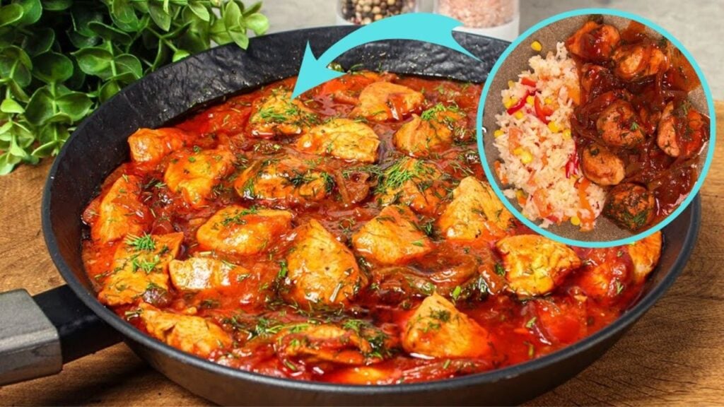 Hearty Skillet Chicken Fillet With Stir-Fried Veggie Rice, homemade and freshly served