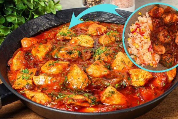 Hearty Skillet Chicken Fillet With Stir-Fried Veggie Rice, homemade and freshly served