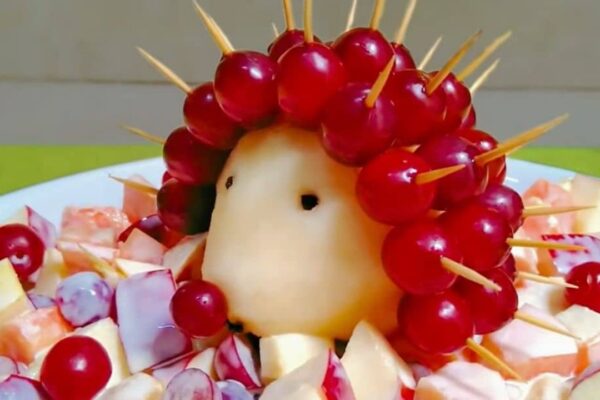 Hedgehog Fruit Salad, homemade and freshly served