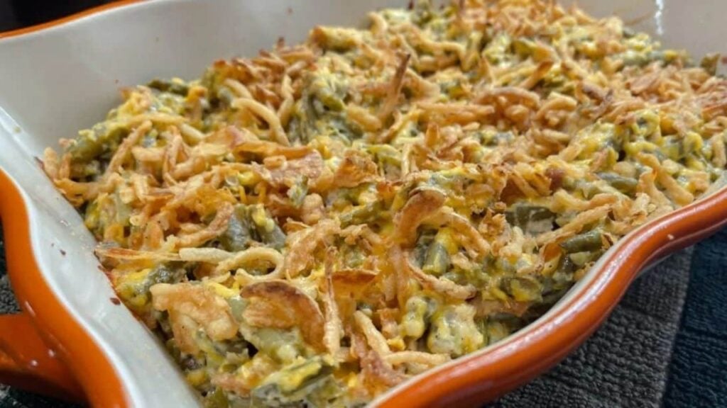 Holiday Green Bean Casserole, homemade and freshly served