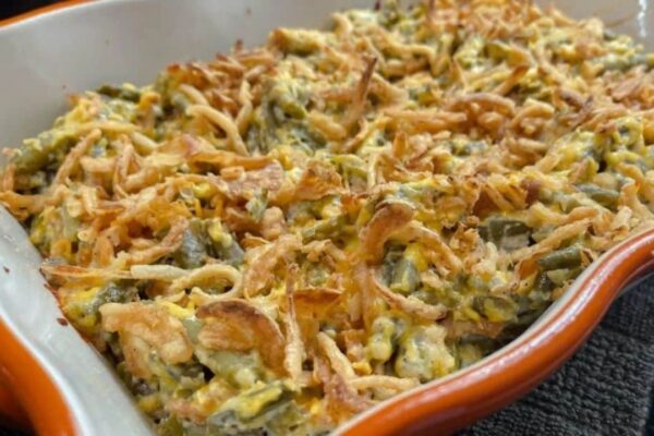 Holiday Green Bean Casserole, homemade and freshly served