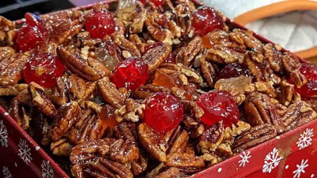 Holiday Pecan Fruit Cake From Scratch, homemade and freshly served