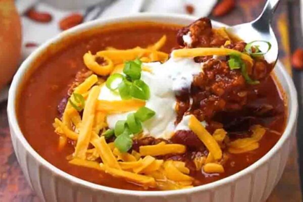 Homemade Cafeteria Chili, homemade and freshly served