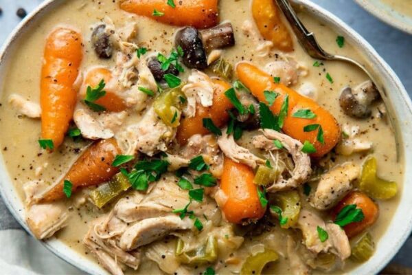 Homemade Slow-Cooker Chicken Casserole, homemade and freshly served