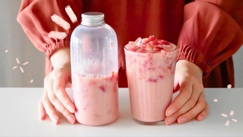 Homemade Strawberry Milk, homemade and freshly served