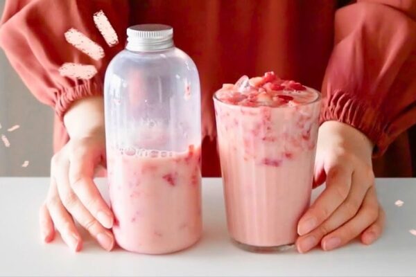 Homemade Strawberry Milk, homemade and freshly served