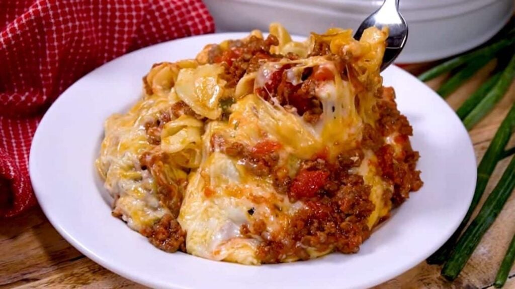 Homestyle Ground Beef Casserole, homemade and freshly served