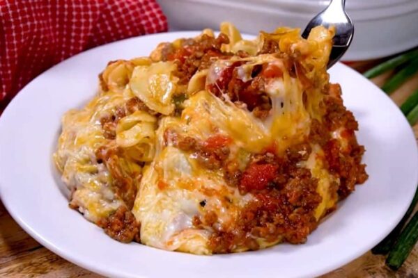 Homestyle Ground Beef Casserole, homemade and freshly served