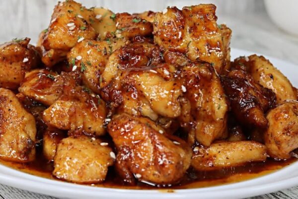 Honey, Butter, & Garlic Glazed Chicken Bites, homemade and freshly served