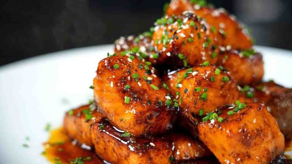 Honey Garlic Salmon Bites, homemade and freshly served