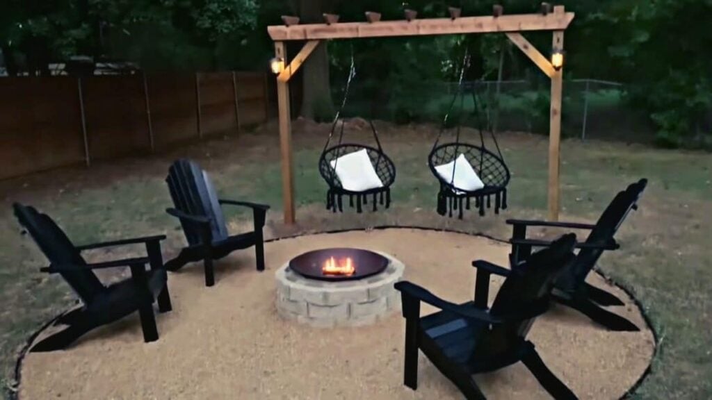 Finished How To Build A DIY Firepit With Hanging Chairs, a completed DIY project
