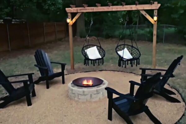 Finished How To Build A DIY Firepit With Hanging Chairs, a completed DIY project
