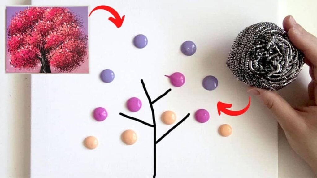 Finished Tree Painting Trick Using A Stainless Steel Scrubber, a completed DIY project