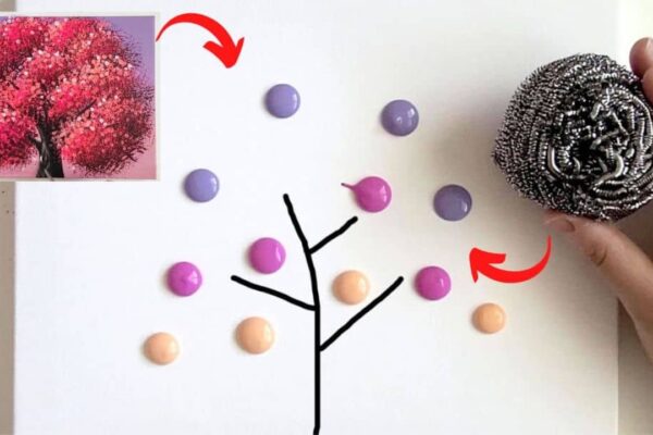 Finished Tree Painting Trick Using A Stainless Steel Scrubber, a completed DIY project