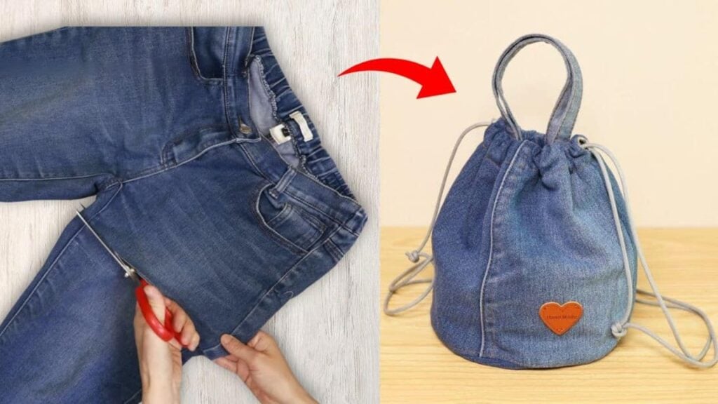 Finished a Drawstring Bag From Old Jeans, a completed DIY project