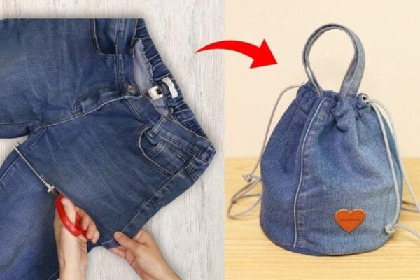 Finished a Drawstring Bag From Old Jeans, a completed DIY project