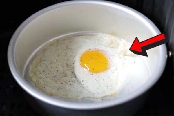 a Fried Egg in an Air Fryer, homemade and freshly served