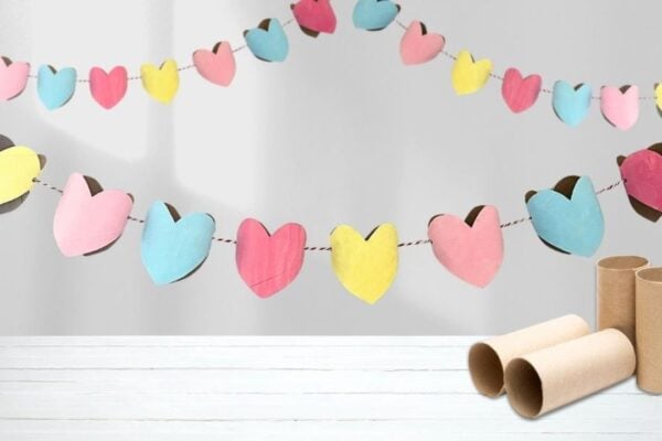 Turn Empty Rolls into a Heart Garland — easy step-by-step DIY tutorial.