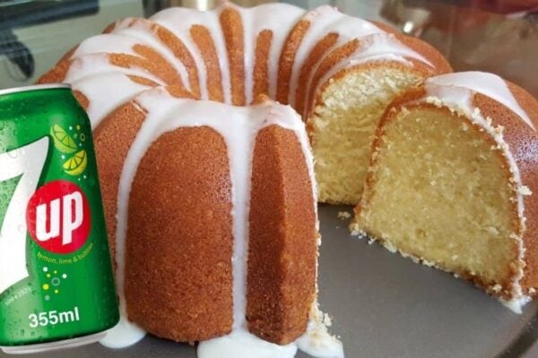 A 7UP Pound Cake, homemade and freshly served