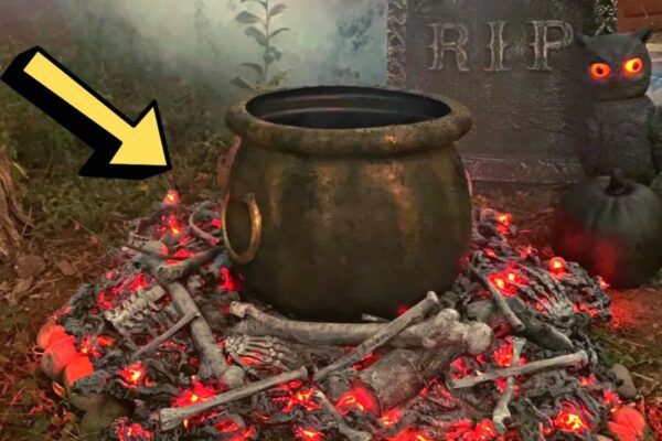 Finished Easy DIY Fake Fire & Witch Cauldron For Halloween, a completed DIY project