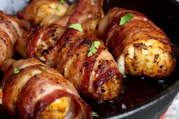 Bacon Wrapped Chicken, homemade and freshly served