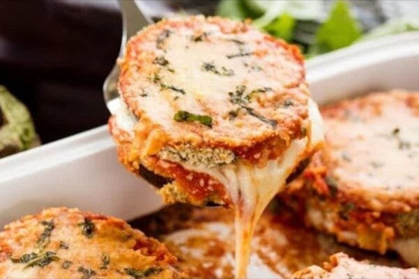 Baked Eggplant Parmesan, homemade and freshly served