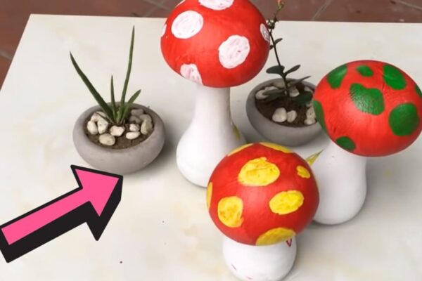 Finished Cement Mushroom Decor, a completed DIY project