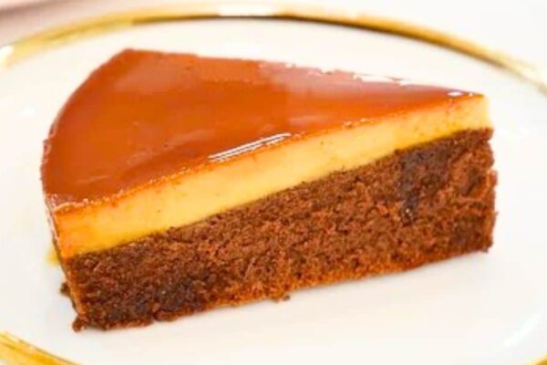 Easy Chocolate Custard Cake, homemade and freshly served