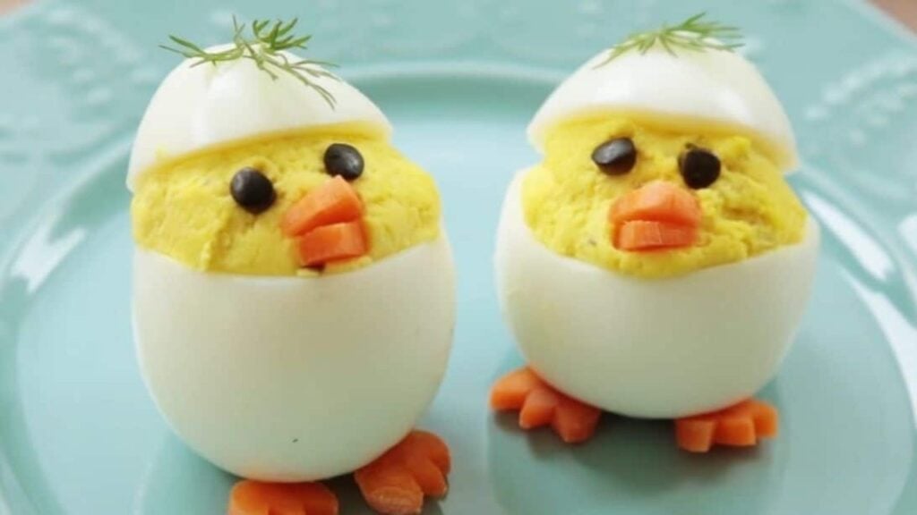 Easter Chick Deviled Eggs, homemade and freshly served